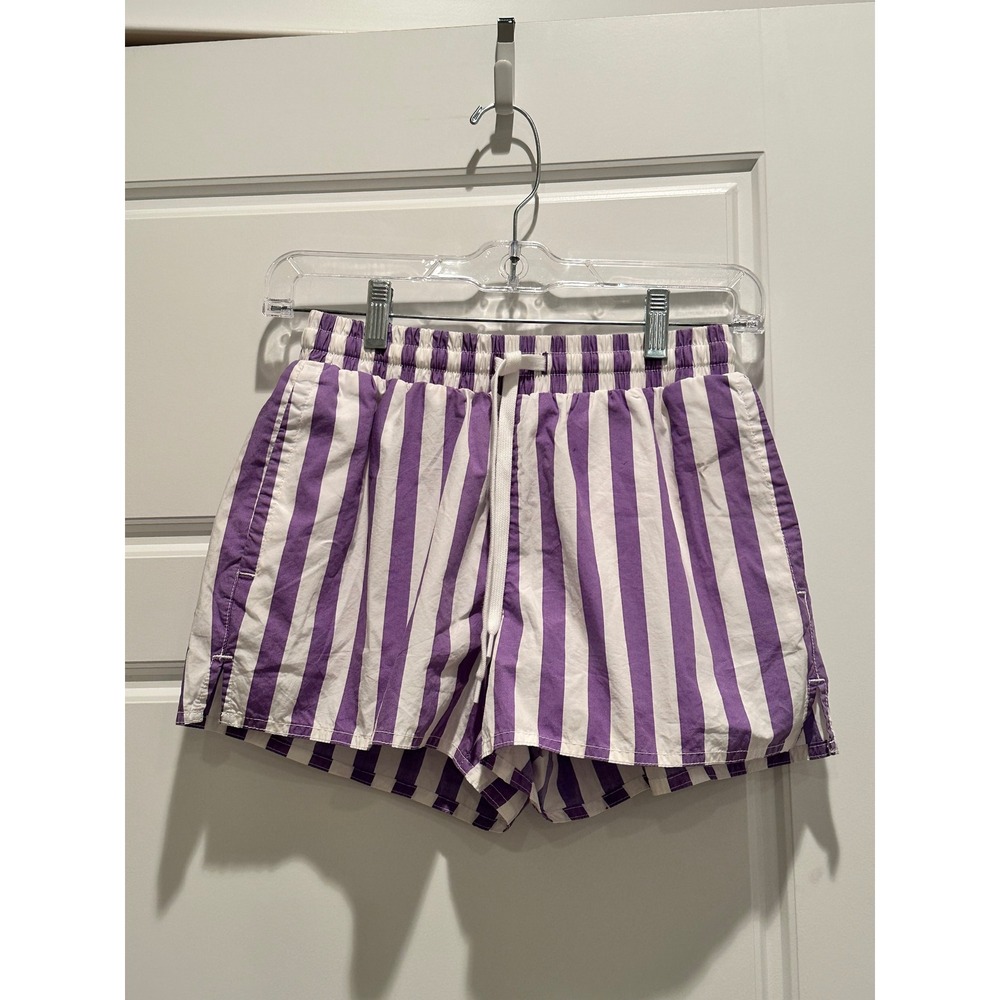 Urban Outfitters Purple White Striped Drawstring Boxer Style Shorts XS Beach - Picture 2 of 8